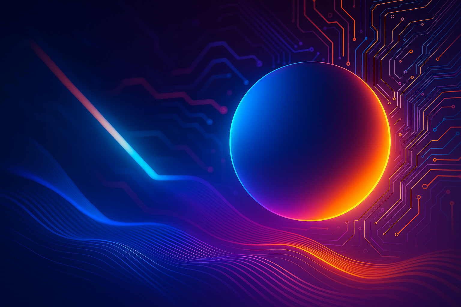 Абстрактное цифровое изображение в футуристическом стиле: плавные разноцветные волны, светящиеся линии и мягкие сияющие формы, создающие ощущение динамики, технологий и современного искусственного интеллекта.