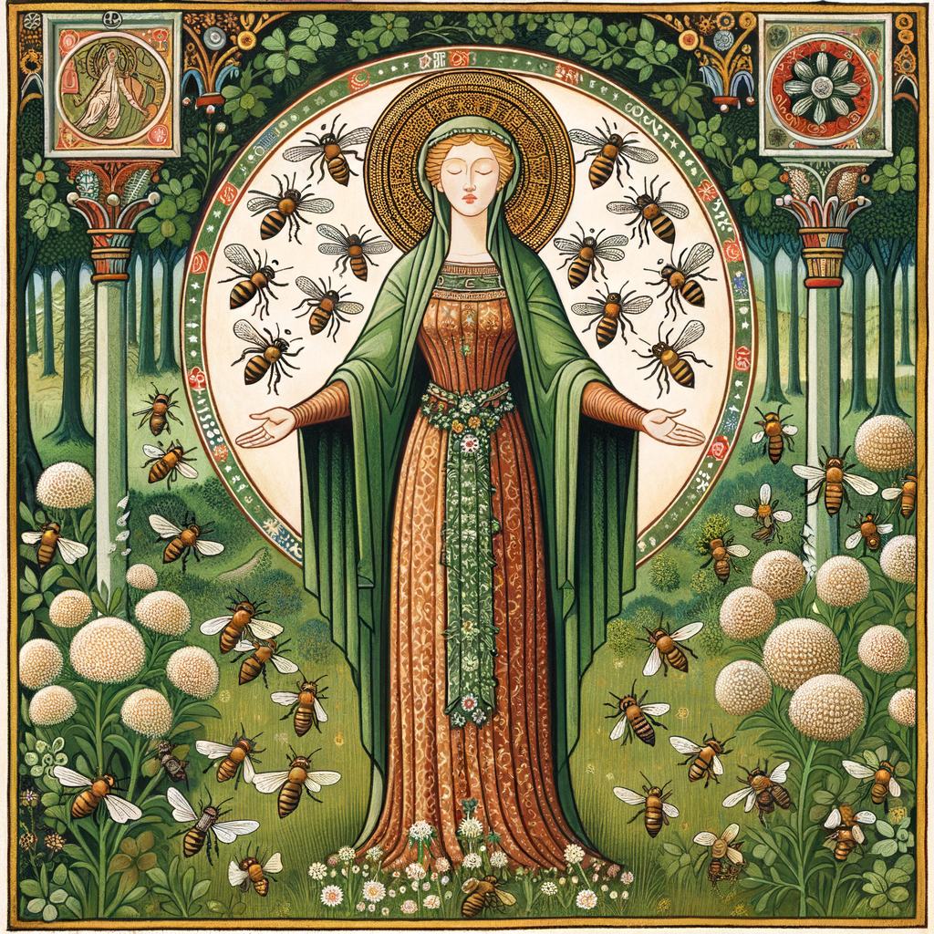 балто-славянская языческая богиня лесных пчел аустейя. древний рисунок в стиле 13 века. языческая