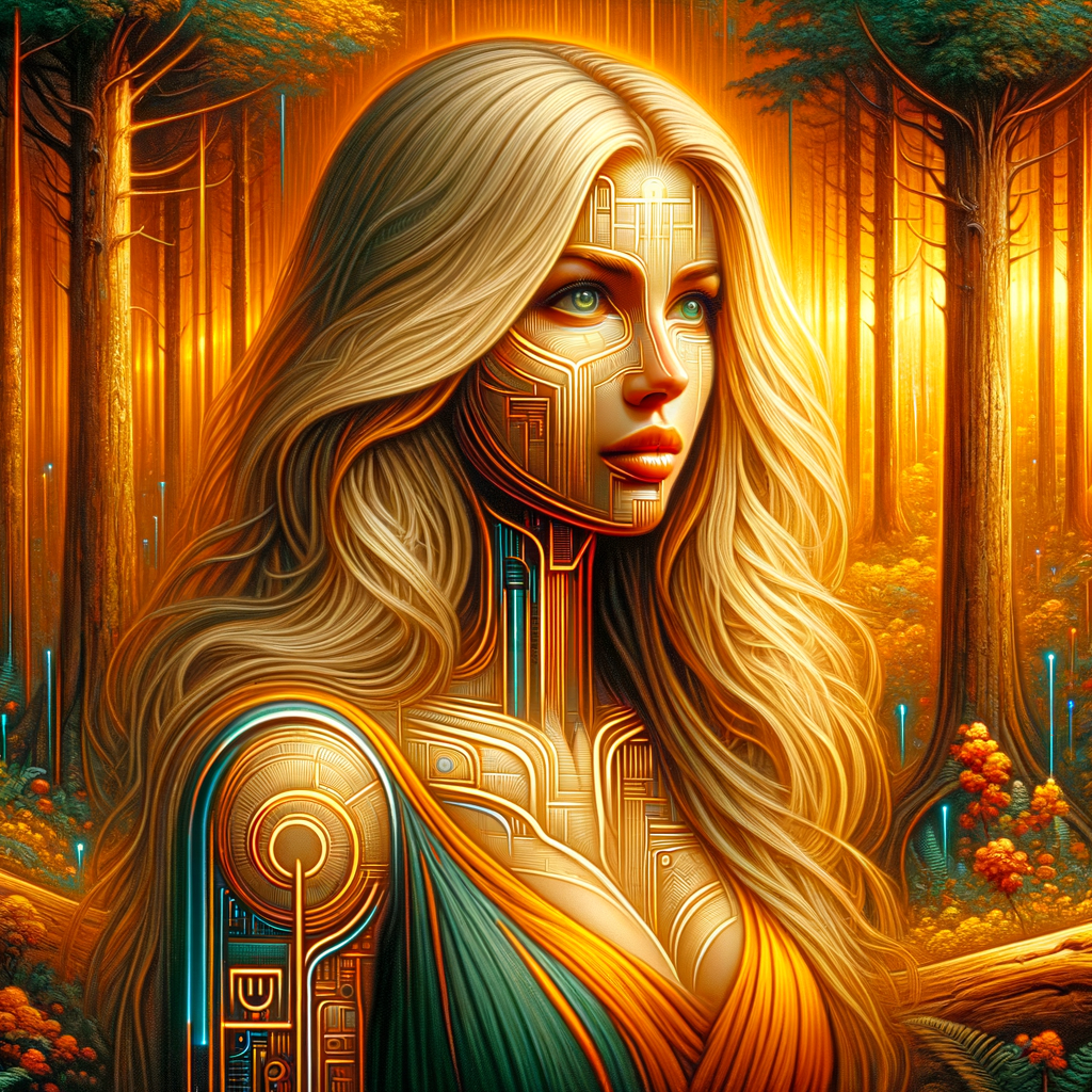 красивая женщина блондинка в длинном платье на фоне леса