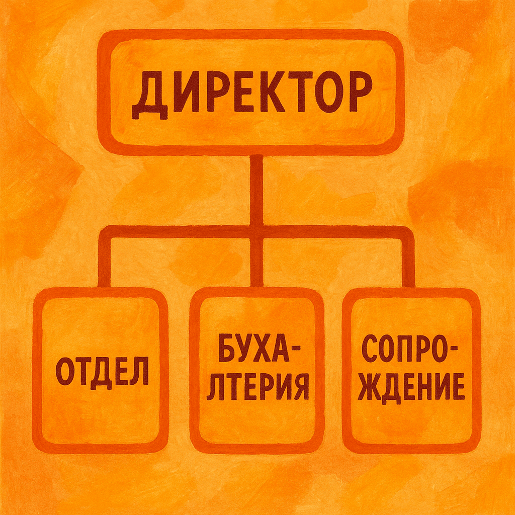 Создай структуру компании . Красочную в оранжевых тонах . Директор отдел бухгалтерии, сопровождение. Создай структуру компании . Красочную в оранжевых тонах . Директор отдел бухгалтерии, сопровождение.