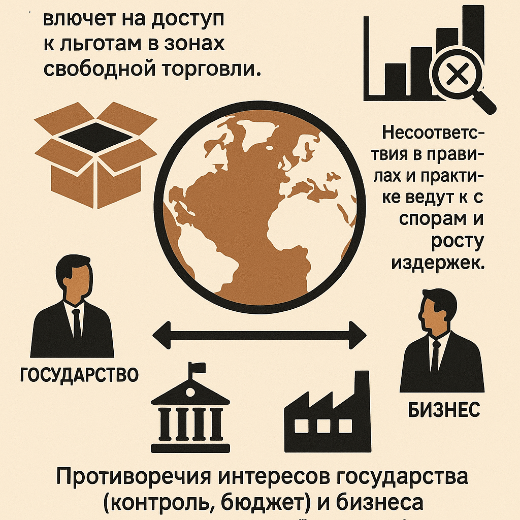 Происхождение товара — ключевой параметр для таможенных пошлин, преференций, защитных мер, санкций.

Влияет на доступ к льготам в зонах свободной торговли.

Несоответствия в правилах и практике ведут к спорам и росту издержек.

Противоречия интересов государства (контроль, бюджет) и бизнеса (упрощение, преференции).