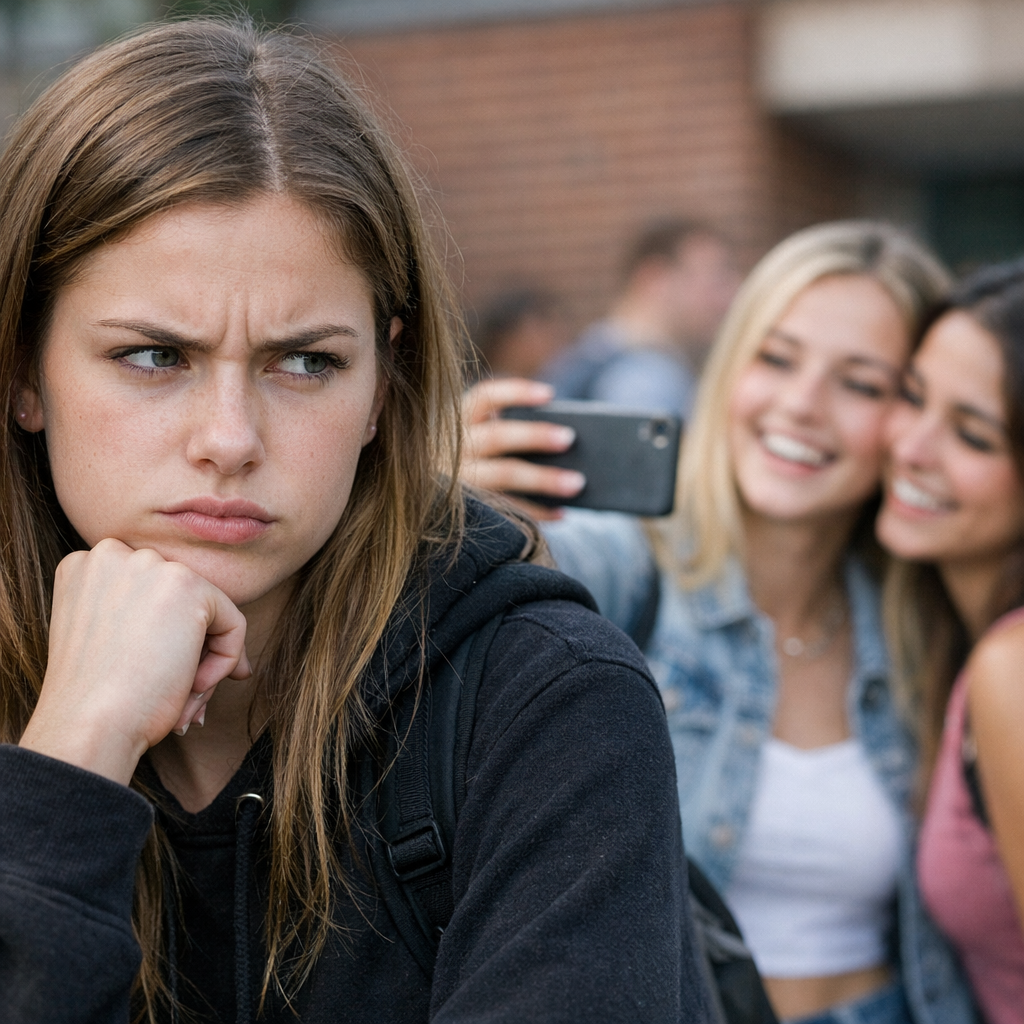 девочка подросток завидует другой девочке  реалистичное фото гипердетализация