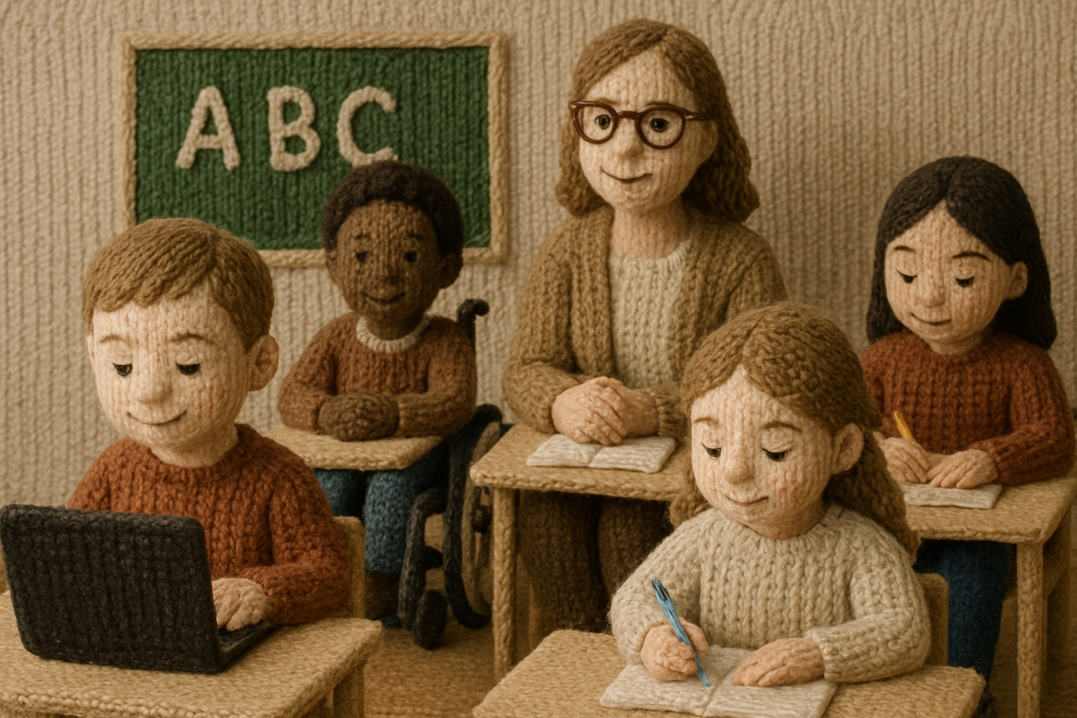 инклюзивное образование фотореалистичное изображение в вязаном стиле