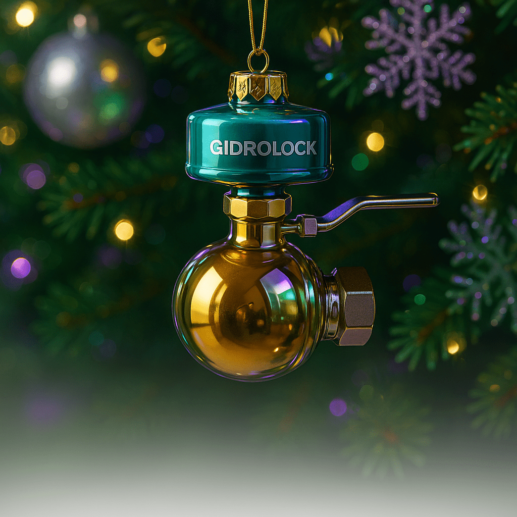 Фотореалистичная праздничная сцена: крупный план глянцевой стеклянной ёлочной игрушки в форме шарового крана с приводом gidrolock? как на фотографии, висящей на золотой нити на пушистой нарядной новогодней ёлке с серебристыми шарами, мерцающими гирляндами, снежинками и мягким свечением в зелёно-фиолетовых тонах. Игрушка блестит отражениями света, детализирована в 8K. Фон — размытая зелёная хвоя ёлки с праздничными огнями, тёплая атмосфера. Внизу чистое полупрозрачное пространство (1/3 кадра) без элементов для текста поздравления, белый градиент. Стиль: профессиональная студийная новогодняя фотография, высокая детализация, симметричный композиция".
Ключевые элементы промпта
Игрушка и ёлка: Объёмная стеклянная форма с блеском, интегрированная в нарядную ёлку для реализма.
Фон: Праздничный, но размытый, чтобы не отвлекать от игрушки и текста.
Место для поздравления: Нижняя треть кадра свободна, с градиентом для читаемости текста.
Цвета: Зелёнофиолетовая гамма для персонализации,