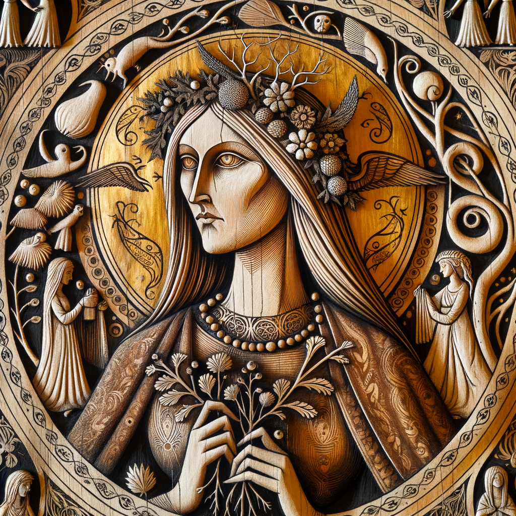 балто-славянская языческая богиня душ и умерших  велона. древний рисунок в стиле 13 века. языческая лесная богиня