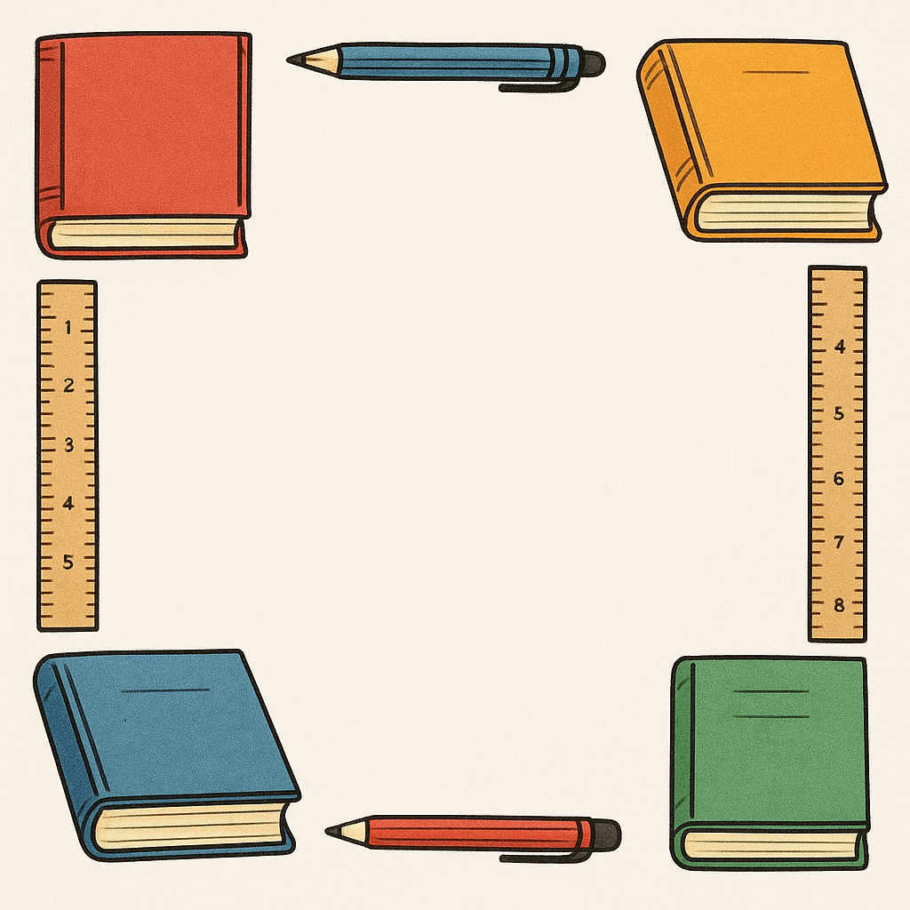 нарисовать книги, ручки, линейки по краям листа в виде рамки
