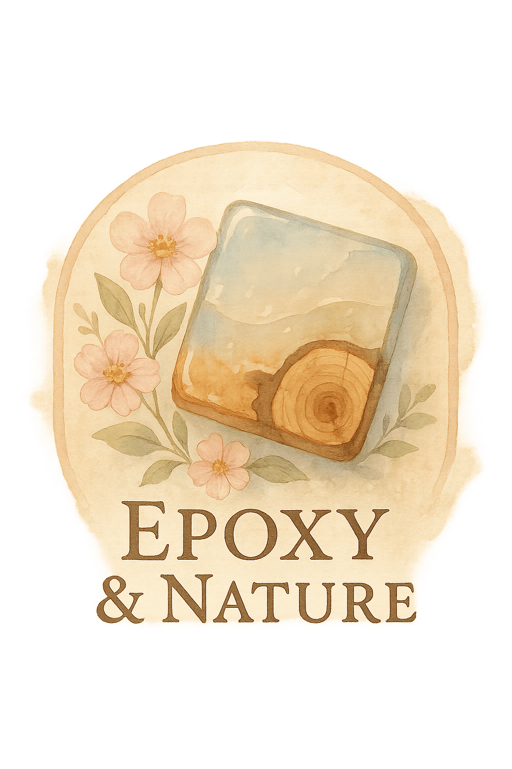 эмблема для эпоксидной смолы с логотипом "Epoxy&Nature" в светлых нежный оттенках. Эпоксидная смола, цветы, дерево эмблема для эпоксидной смолы с логотипом "Epoxy&Nature" в светлых нежный оттенках. Эпоксидная смола, цветы, дерево
