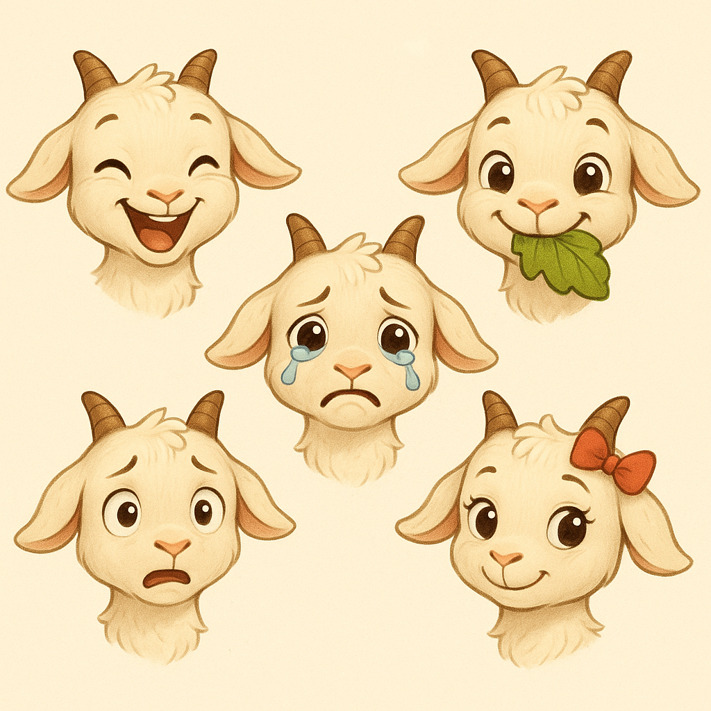 5 мордочек козлят (веселый,плаксу,обжора,трусишка, девочка козочка