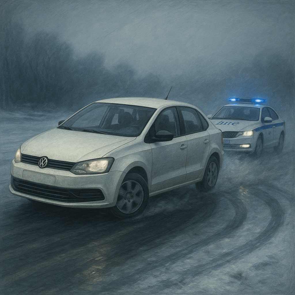 Машина поло в заносе а за ней дпс Шкода Машина поло в заносе а за ней дпс Шкода