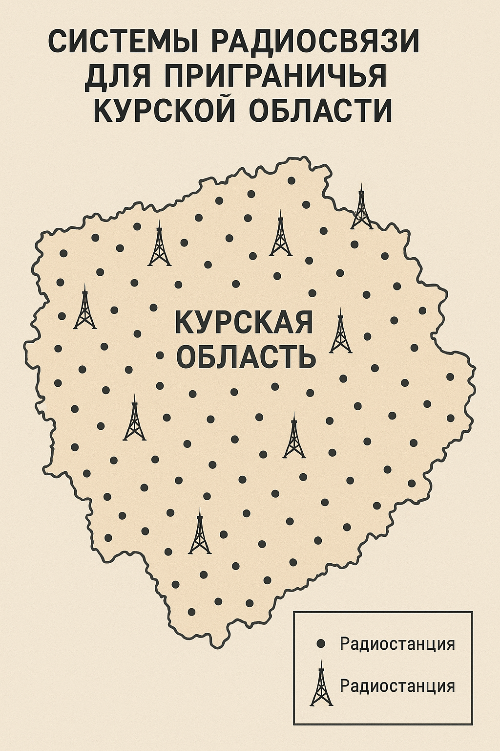 Системы радиосвязи для приграничья Курской области Нарисуй карту курской области точками расположи радиостанции по всей карте