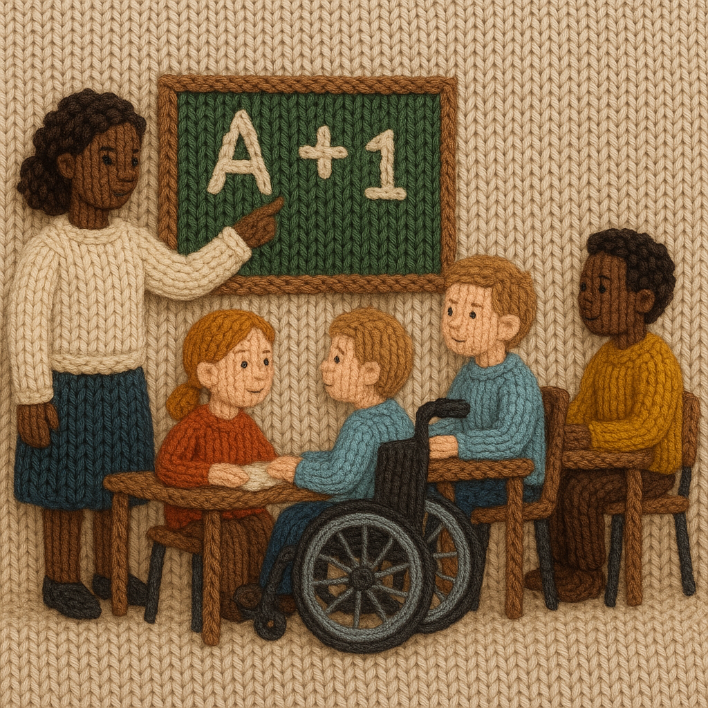 фотореалистичное изображение в вязаном стиле инклюзивное образование