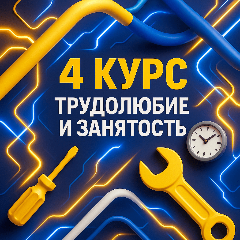 Для 4 курса можно создать постер, который подчеркнет их трудолюбие и занятость. Вот идея:
Концепция:
Постер будет символизировать энергию и динамику, связанные с электричеством, а также отражать трудолюбие студентов.
Элементы дизайна:
Фон: Используйте абстрактные 3D-элементы, напоминающие электрические схемы, провода или световые эффекты. Это создаст ощущение движения и энергии.
Цветовая гамма: Яркие и контрастные цвета, например, желтый, синий и белый, чтобы привлечь внимание.
Визуальные акценты: Добавьте изображения инструментов, часов или других символов, связанных с трудом и временем.
Минимализм: Оставьте достаточно места для вставки фотографий или иллюстраций, которые будут демонстрировать проекты студентов. Для 4 курса можно создать постер, который подчеркнет их трудолюбие и занятость. Вот идея:
Концепция:
Постер будет символизировать энергию и динамику, связанные с электричеством, а также отражать трудолюбие студентов.
Элементы дизайна:
Фон: Используйте абстрактные 3D-элементы, напоминающие электрические схемы, провода или световые эффекты. Это создаст ощущение движения и энергии.
Цветовая гамма: Яркие и контрастные цвета, например, желтый, синий и белый, чтобы привлечь внимание.
Визуальные акценты: Добавьте изображения инструментов, часов или других символов, связанных с трудом и временем.
Минимализм: Оставьте достаточно места для вставки фотографий или иллюстраций, которые будут демонстрировать проекты студентов.