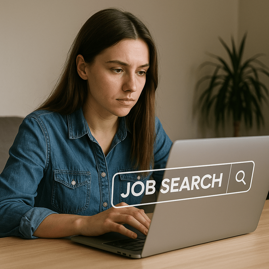 девушка за компьютером ищет работу реалистичное фото