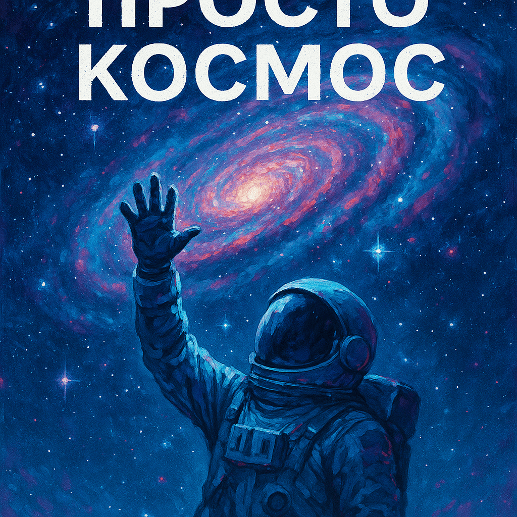 Фон: фантастическая галактика с космонавтом, который тянет руку в вверх, над ним надпись Просто Космос

Снизу карточки мелким шрифтом написать: «Сияй ярко, как звезда»