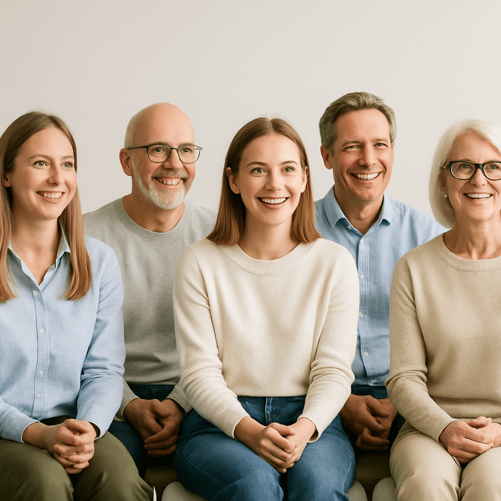 фокус группа из белых довольных людей