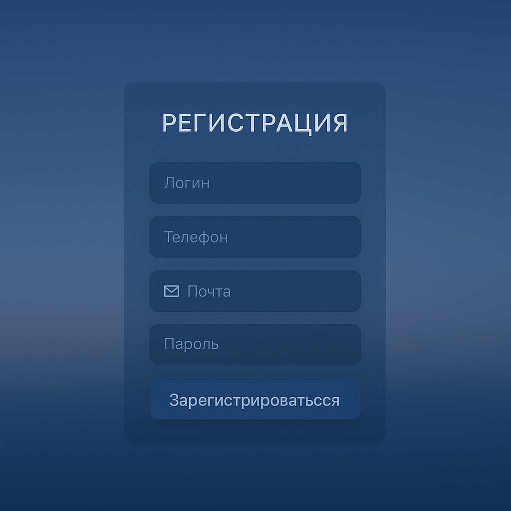 Создай страницу регистрации с пунтами логин, телефон, почта, пароль Создай страницу регистрации с пунтами логин, телефон, почта, пароль