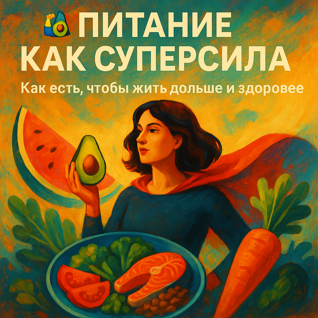 Создать картинку к статье 🥑 Питание как суперсила: Как есть, чтобы жить дольше и здоровее

Для кого эта статья: Для всех, кто хочет разобраться в основах здорового питания без мифов и сложностей. Особенно полезна родителям, спортсменам, тем, кто хочет сбросить вес или просто чувствовать себя энергичнее каждый день.

Привет! 👋 Знаешь, что общего у кремния в процессоре твоего телефона и питательных веществ в твоей тарелке? И то, и другое — основа для эффективной работы системы. Только вот про телефон мы читаем спецификации, а про еду часто забываем.

А что, если я скажу, что в твоих руках уже есть официальная "инструкция по эксплуатации" тела от ведущих ученых США? Это Dietary Guidelines for Americans 2020-2025. Не спеши зевать! Это не скучный документ, а настоящая карта сокровищ, где X отмечает место с твоим идеальным здоровьем.

Давай выделим самое сочное. 🍉

---

🔥 Главная идея: "Пусть каждый кусок работает на тебя" (Make Every Bite Count)

Представь, что твое тело — это премиальный автомобиль. Будешь ли ты заливать в него бензин с примесями? Вот и с едой так же. Новые гайды призывают выбирать пищу с максимальной питательной плотностью. Проще говоря — больше витаминов, минералов и пользы на каждую съеденную калорию.

Что это значит на практике?

· Вместо пакета чипсов → горсть орехов.
· Вместо сладкого йогурта → натуральный йогурт + свежие ягоды.
· Вместо белого риса → киноа или булгур.

---

🚨 Топ-4 врага в нашей тарелке (о которых все молчат)

Ученые выделили четыре главные проблемы современного питания. Проверь, не слишком ли они частые гости в твоем меню:

1. 🍬 Добавленный сахар (не тот, что во фруктах!). Его много в газировке, соусах, выпечке. Норма: не больше 10% от дневных калорий (≈12 чайных ложек).
2. 🥓 Насыщенные жиры (жирное мясо, сливочное масло, пальмовое масло). Норма: тоже меньше 10%.
3. 🧂 Лишняя соль (натрий). Прячется в колбасе, сыре, готовой еде. Норма: меньше 1 чайной ложки в день (2300 мг).
4. 🍷 Алкоголь. Лучший вариант — не пить вообще. Если и пить, то очень умеренно.

---

👶👵 Питание по возрастам: секреты для каждого этапа жизни

Дети (2-8 лет)

Здесь главное — качество, а не количество. Не заставлять есть, а предлагать разнообразное. Основа — овощи, фрукты, цельные злаки. Важно: никаких сладких напитков! Они убивают аппетит и портят зубы.

Подростки (9-18 лет)

Организм строит себя. Критически важен белок, кальций, железо и витамин D. Фастфуд и энергетики — злейшие враги. Лучший перекус — бутерброд с цельнозерновым хлебом и авокадо, а не шоколадный батончик.

Взрослые (19-50 лет)

Время профилактики. Главное — баланс и управление калориями. Половина тарелки — овощи и фрукты. Не забывайте про рыбу (омега-3) и клетчатку.

Пожилые (50+)

Задача — сохранить мышцы и кости. Делаем упор на белок (рыба, птица, бобовые), кальций (творог, сыр) и витамин B12. Пить больше воды, даже если не хочется.

---

🛠️ Инструменты, которые реально работают

Теория — это скучно. А вот конкретные инструменты — нет:

· Метод "Здоровая тарелка" (MyPlate): Мысленно раздели тарелку. Половина — овощи/фрукты. Четверть — белки (мясо, рыба, тофу). Четверть — цельнозерновые (гречка, киноа, макароны из твердых сортов).
· Правило "Читай этикетку": Первые 3 ингредиента в списке — это то, из чего в основном состоит продукт. Видишь там сахар, сироп или гидрогенизированные жиры — ставишь назад на полку.
· Принцип "Водный старт": Захотел перекусить — выпей стакан воды. Часто мы путаем жажду с голодом.

---

💎 Вывод: Это не диета, это — твой стиль

Главный посыл этих рекомендаций — не ввести тебя в строгие рамки, а вернуть тебе контроль. Контроль над тем, что ты выбираешь в магазине, что готовишь, как чувствуешь себя.

Здоровое питание — это не про ограничения, а про изобилие. Изобилие энергии, хорошего настроения и лет жизни впереди.

Что можно сделать прямо сейчас?

1. Открой холодильник. Есть ли там яркие овощи?
2. Вспомни, что пил вчера. Была ли это простая вода?
3. Сегодня за ужином мысленно "раздели" свою тарелку по принципу MyPlate.

Начни с малого. Один шаг. Один осознанный выбор. Именно так и начинаются большие перемены. 🚀

---

P.S. Статья основана на официальных американских диетологических рекомендациях (Dietary Guidelines for Americans 2020-2025), которые созданы на анализе 800+ научных исследований. Это не просто чье-то мнение — это consensus современной науки о питании.