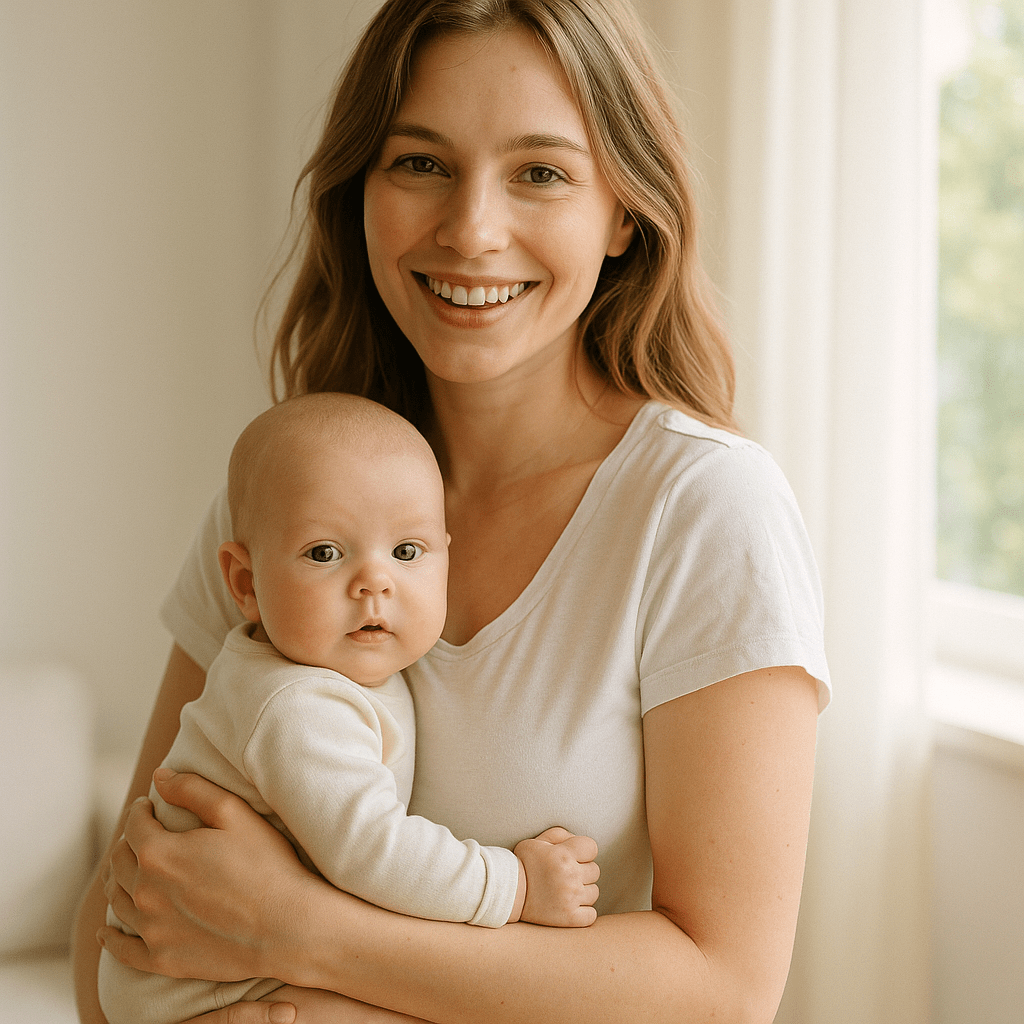 молодая мама с грудным ребенком на руках  реалистичное фото