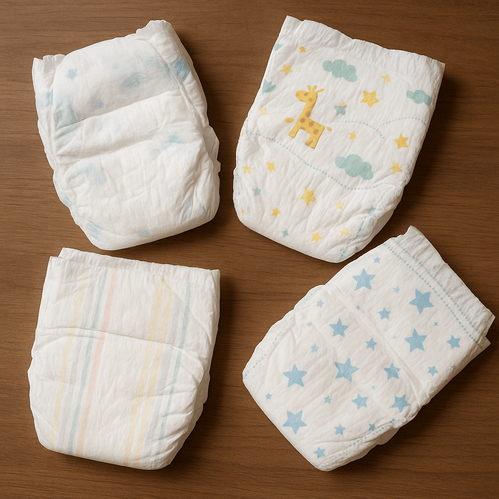 разные подгузники лежат на столе реалистичное фото