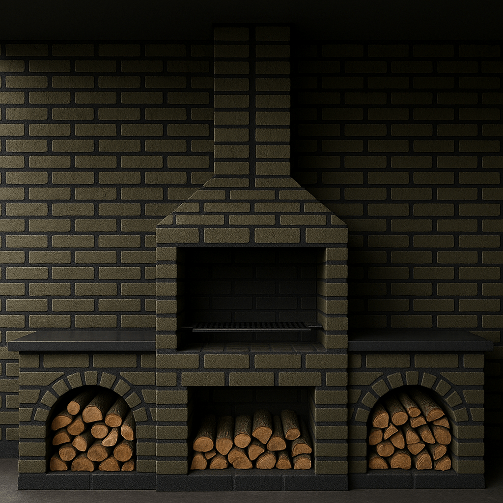 ### Updated Technical Specification for AI-Assisted Interior Visualization  

#### 1. **Overview**  
Visualize a brick barbecue (BBQ) zone integrated into a solid wall with **black grout** between bricks. Emphasize functional elements, material textures, and color accuracy.  

---

#### 2. **Wall Specifications**  
- **Dimensions**:  
  - Height: 2.2 m  
  - Width: 4.0 m  
- **Material**:  
  - **Brickwork**:  
    - Color: **RAL 110 80 10** (green-beige, matte finish)  
    - **Grout**: **Jet black**, 10-15 mm thickness between bricks  
    - Texture: Rough, hand-laid appearance with visible mortar lines  

---

#### 3. **BBQ Zone Structure**  
- **Placement**:  
  - Centered on wall (3.5 m width) with 0.25 m gaps on both sides  
  - Height: 2.2 m (floor to ceiling)  
- **Material**: Uniform brick with **black grout** (consistent throughout)  

##### **Key Components**:  
1. **Central Grill Niche**:  
   - Position: 1.0 m above floor (40 cm height)  
   - Contains dark gray metal grill rack  
   - **Grout detail**: Accentuated black mortar lines around niche  

2. **Chimney**:  
   - Extends from 1.4 m to ceiling (2.2 m)  
   - Width: 0.3 m (centered)  
   - **Brickwork**: Vertical brick pattern with prominent black mortar  

3. **Work Surfaces**:  
   - Height: 1.0 m above floor  
   - Material: Dark gray heat-resistant stone  
   - **Brick backing**: Visible brick wall behind surfaces with black grout  

4. **Firewood Storage**:  
   - **Under Work Surfaces**:  
     - Half-spherical niches (radius: 0.4 m)  
     - **Brick detailing**: Curved brickwork with black mortar joints  
   - **Under Grill Niche**:  
     - Rectangular compartment (1.0 m × 0.5 m)  
     - Brick frame with black grout contrast  

---

#### 4. **Ceiling**  
- **Color**: Matte black  
- **Texture**: Smooth, non-reflective  

---

#### 5. **Material Detailing**  
| **Element**          | **Specification**                              |  
|----------------------|-----------------------------------------------|  
| **Brickwork**        | RAL 110 80 10 with **black grout** (10-15 mm) |  
| Work surfaces        | Dark gray stone (smooth, heat-resistant)      |  
| Firewood             | Natural oak/birch logs                        |  
| Metal components     | Dark gray matte steel                         |  
| Ceiling              | Matte black                                   |  

---

#### 6. **Visual Emphasis**  
- **Grout Contrast**: Ensure black mortar is clearly visible against RAL 110 80 10 bricks  
- **Texture Focus**:  
  - Brick roughness vs. smooth stone surfaces  
  - Matte metal grill vs. porous wood grain  
- **Color Balance**: Green-beige brick + black grout + dark gray stone + matte black ceiling  

---

#### 7. **Lighting & Rendering**  
- **Light Direction**: 45° side lighting to highlight:  
  - Depth of mortar joints  
  - Curvature of half-spherical niches  
  - Texture of stacked firewood  
- **Shadow Detail**: Sharp shadows in grout lines, soft shadows under work surfaces  

---

#### 8. **AI Prompt Guidelines**  
```markdown  
Scene: 4m × 2.2m brick wall with centered BBQ zone (3.5m wide).  
Critical updates:  
→ ALL brickwork features **black grout** (10-15mm thick)  
Key elements:  
1. Grill niche at 1m height (40cm tall) with metal rack  
2. Chimney (0.3m wide) extending to matte black ceiling  
3. Work surfaces (1.25m each side) with dark gray stone  
4. Half-spherical wood niches (radius 0.4m) under work surfaces  
5. Rectangular wood compartment under grill niche  
Material specifications:  
- BRICK: RAL 110 80 10 with **jet black mortar**  
- Stone: Dark gray smooth finish  
- Metal: Matte dark gray  
- Ceiling: Matte black  
Lighting: 45° angled light to emphasize mortar lines  
Style: Photorealistic with texture focus  
```  

---

#### 9. **Validation Checklist**  
- [ ] Black grout visible in 100% of brick joints  
- [ ] RAL 110 80 10 bricks maintain uniform color  
- [ ] Half-spherical niches show curved brickwork with mortar  
- [ ] Rectangular firewood compartment framed by brick+black grout  
- [ ] Matte black ceiling creates stark backdrop for chimney  
- [ ] Lighting highlights texture contrast between brick, stone, metal  

---  
**Approved by**: [Client/Designer Name]  
**Date**: [Current Date]  

> **Key Change Highlight**: Added "black grout" specification to all brick elements, with visual emphasis on mortar joint contrast throughout the structure.
