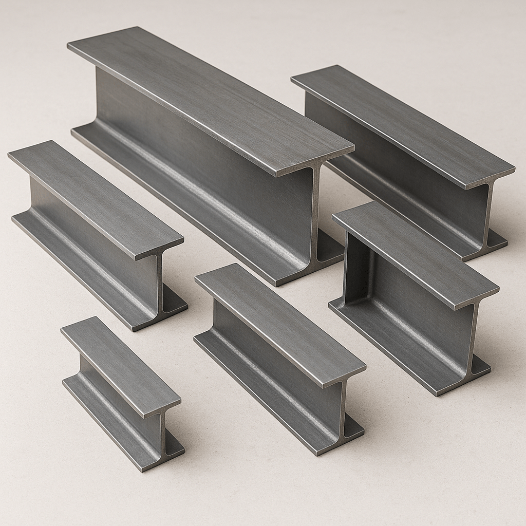 балки новые металлические разных размеров лежат на светлом фоне реалистичное фото