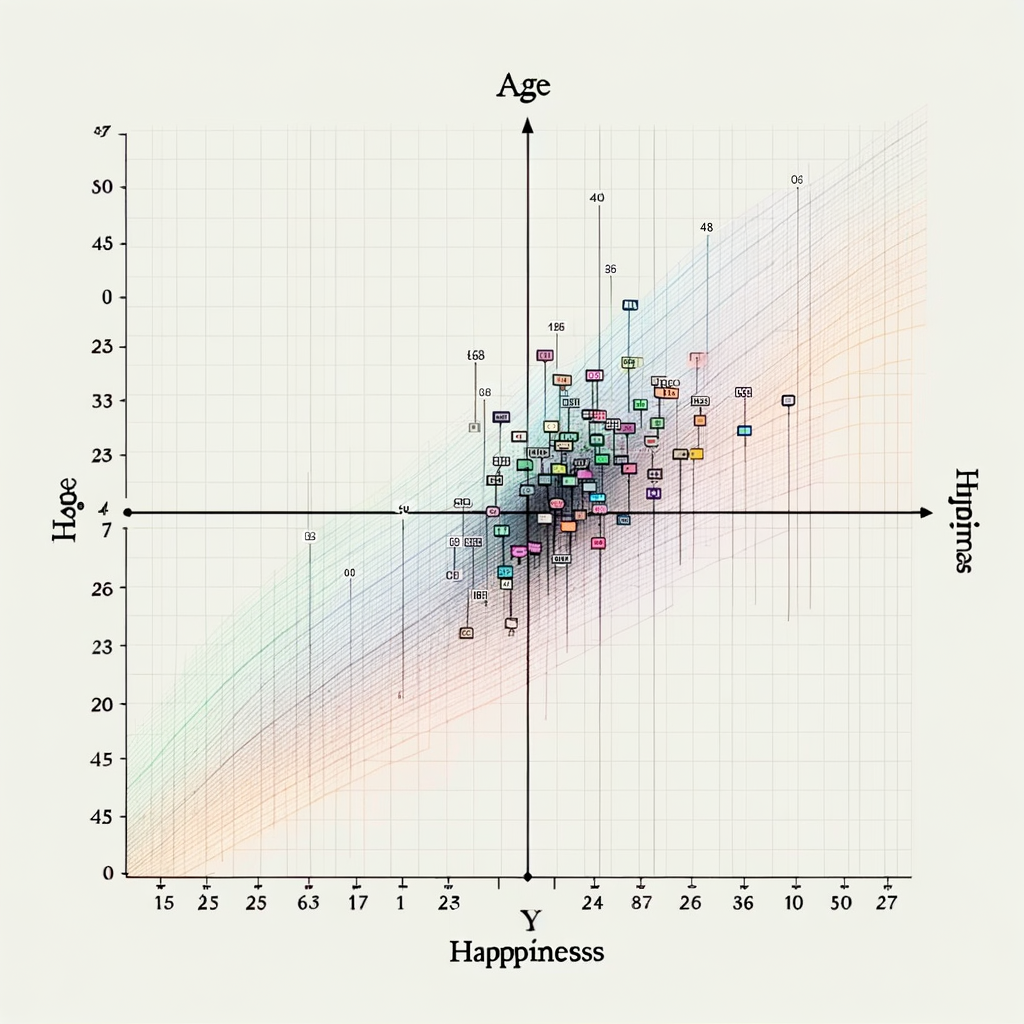 Двухмерная система координат по оси x возраст, по оси y счастье