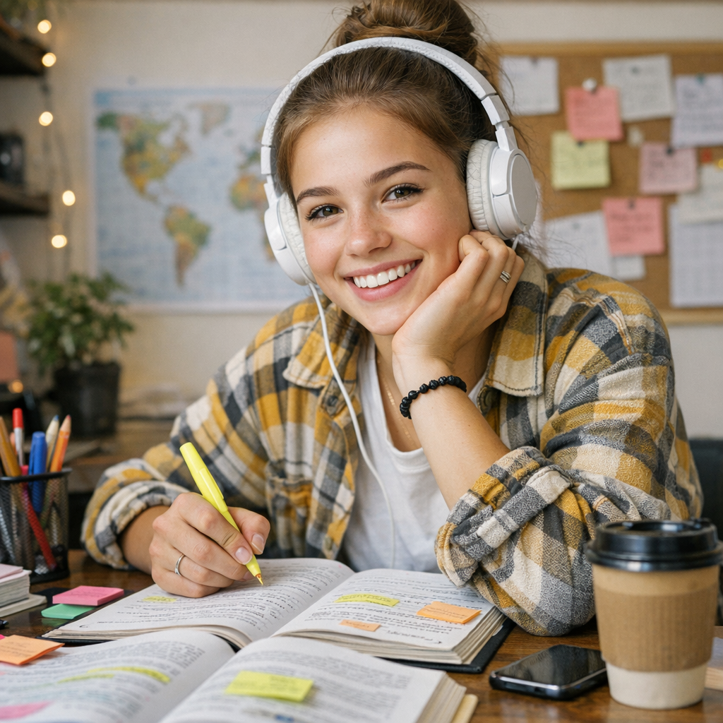 позитивная подросток готовится к экзамену реалистичное фото гипердетализация